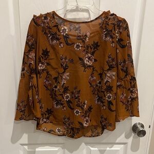 Rewind Floral Print Women's Blouse - Brown and Black